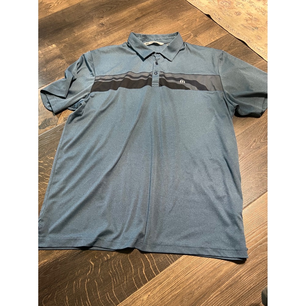 TravisMathew Mens XXL Blue Grey Striped Performance Golf Polo Shirt Short Sleeve